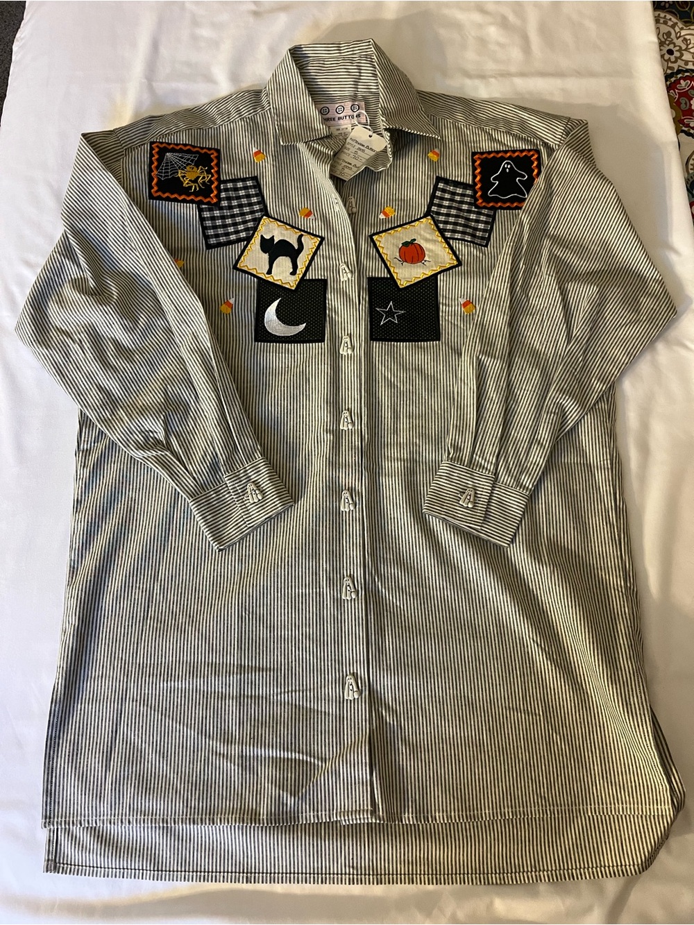 Halloween Inspired Embroidered Patch Button-Up Blouse